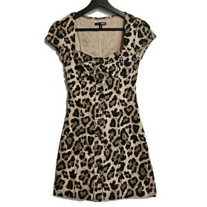 FASHION NOVA Leopard Print Bustier Button Down Denim Dress Size X-Small